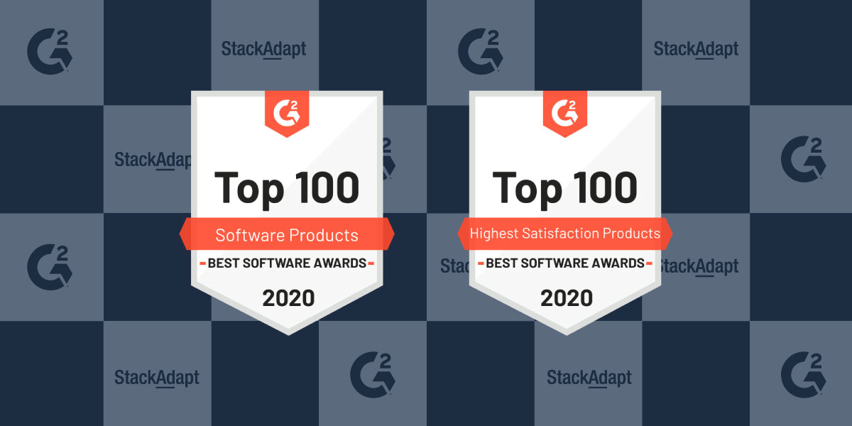 blue background overlayed with award badges for G2 Software Companies