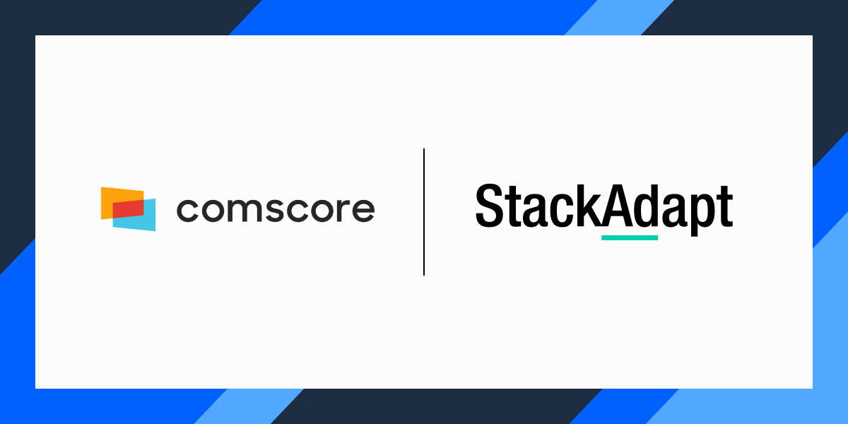 comscore and stackadapt logos side by side on a white background