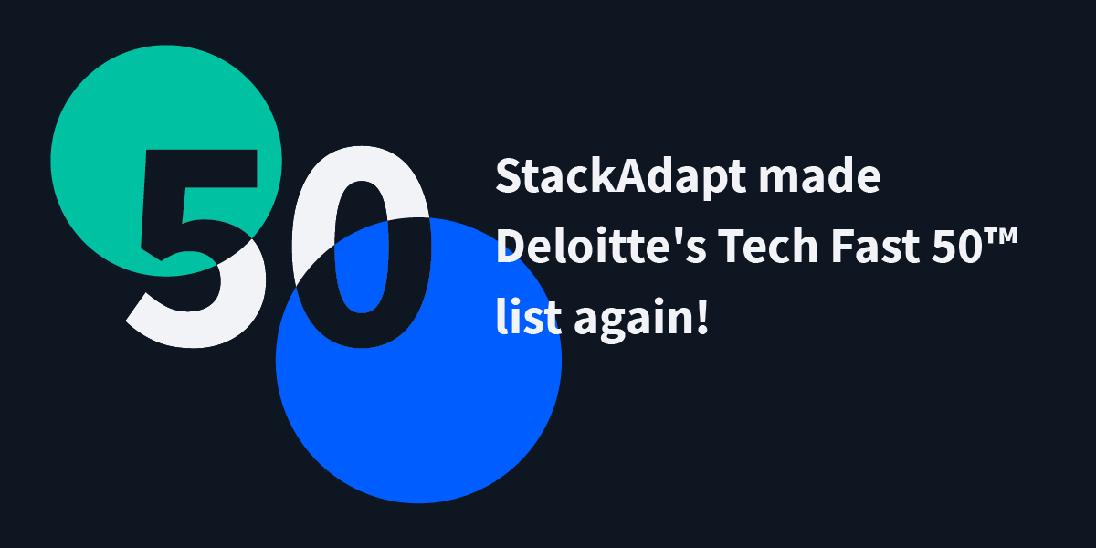 navy background overlayed with logo for Deloitte’s Technology Fast 50 and text that reads: StackAdapt Made Deloitte's Tech fast 50 List Again!