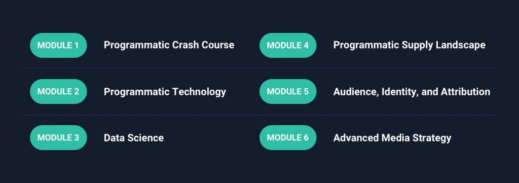 Headings for module 1 through 6 of the Advanced Programmatic Course