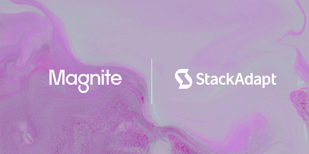 logos for Magnite and StackAdapt overlayed on purple-pink background