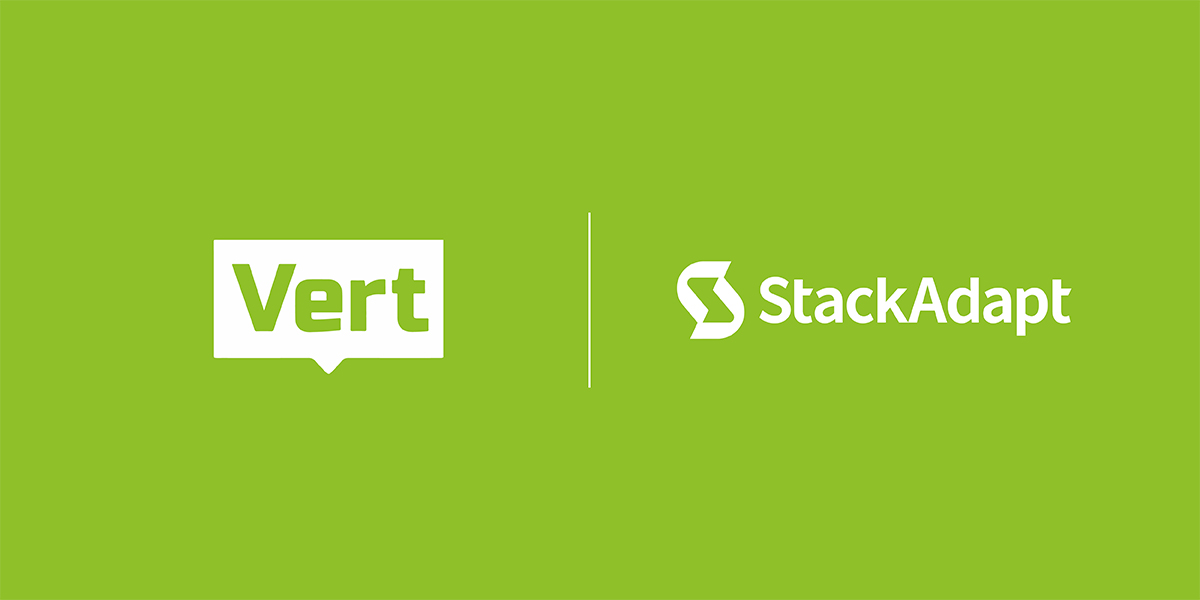 logos for Vert and Stackadapt together on a green backgorund
