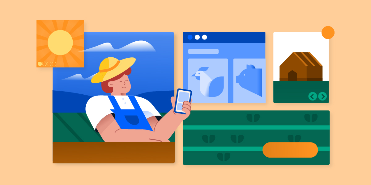 graphic showing a farmer looking at a phone to illustrate niche marketing