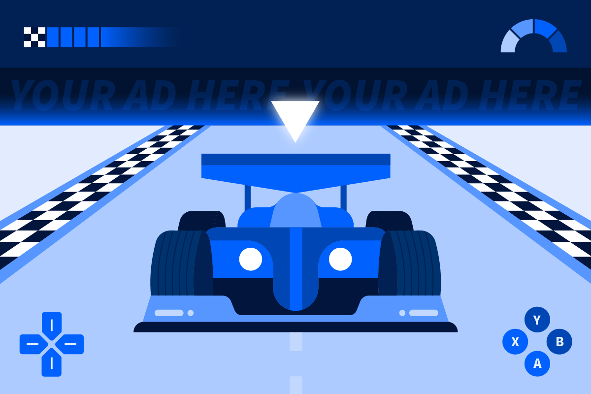 a race car on a race track to illustrate in-game advertising