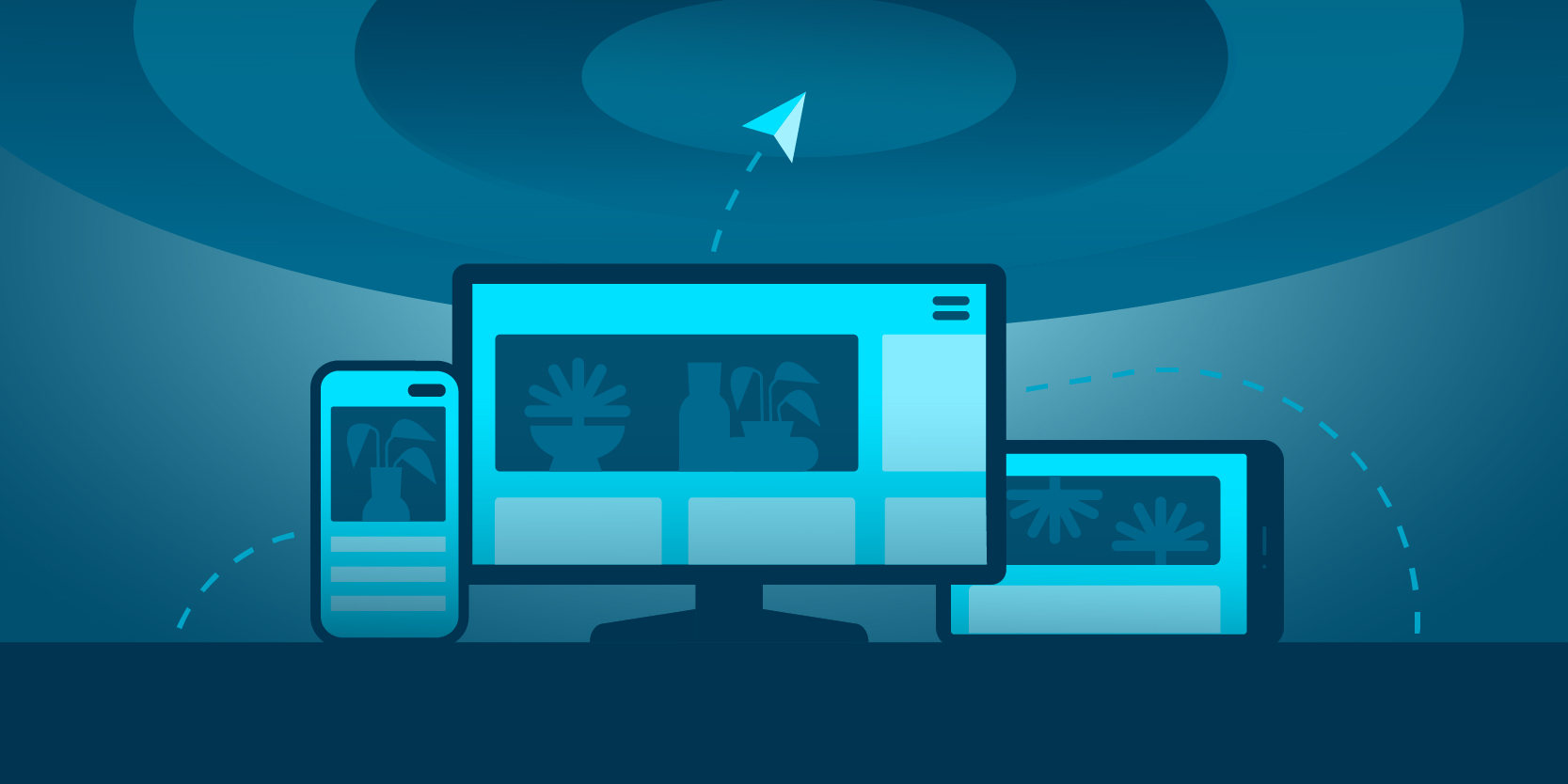 blue background overlayed with graphics of different devices to illustrate cross-device targeting