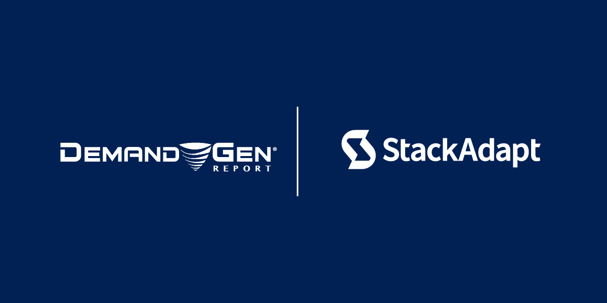 blue background overlayed with logos for demandgen and stackadapt