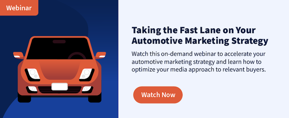 a graphic of a red car along with text that reads: Watch this on-demand webinar to accelerate your automotive marketing strategy and learn how to optimize your media approach to relevant buyers. 