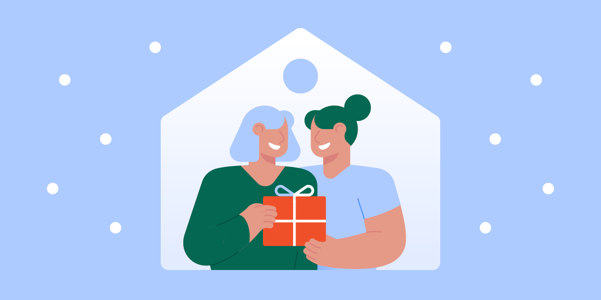 Illustrative graphic showing holiday marketing ideas like gift-giving