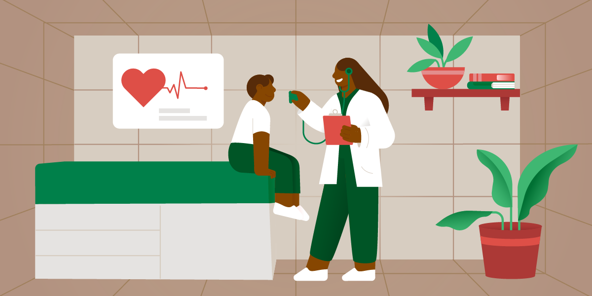 An illustration of a patient visiting a doctor.