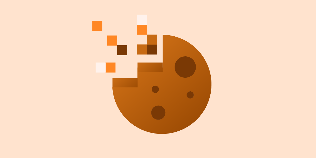 Pixel art of a chocolate chip cookie disintegrating, representing the need for cookieless advertising